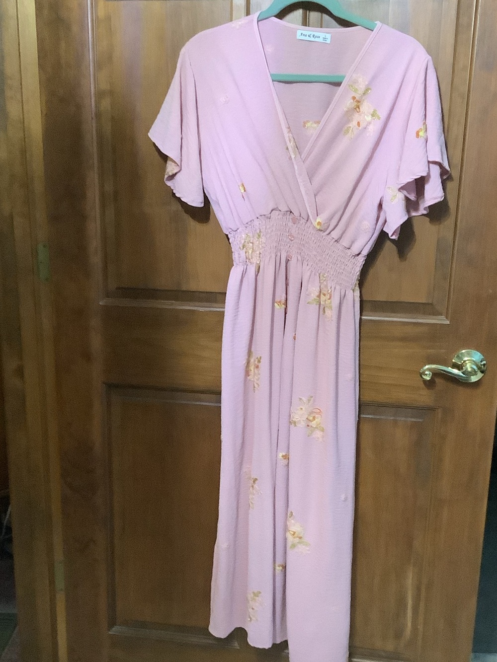 Ana & Rose Peach Floral Wrap Maxi Dress